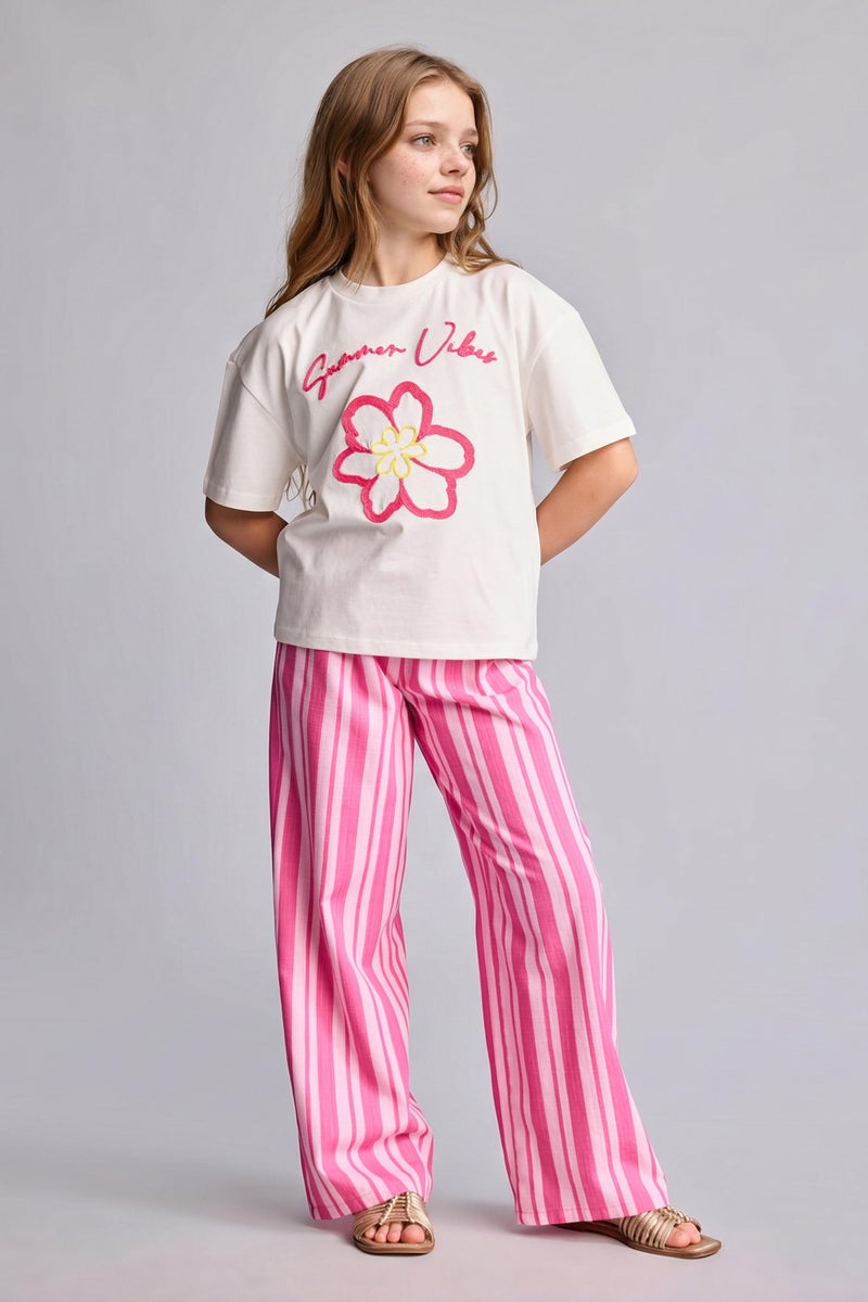 DeFacto Pink Girl Girl Striped Wide Leg Trousers Casual - Image 2