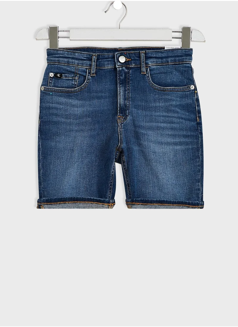 Calvin Klein Jeans Kids Mid Wash Denim Shorts