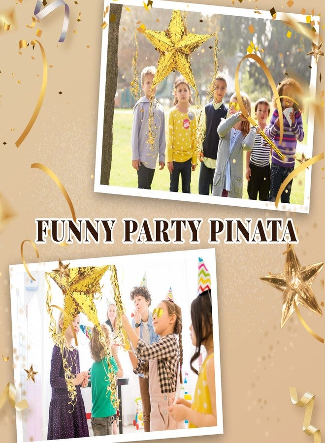 Hanaive بيناتا نجمة من رقائق الألمنيوم مع غطاء للعين ومضرب لعيد الميلاد شكل نجمة قابل للطي بيناتا مع عصا لوازم حفلات فييستا احتفالية لمناسبة مكسيكية (ذهبي) - Image 4