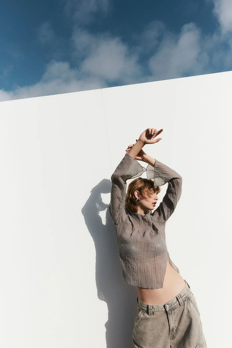 اتش اند ام Overlock-Detail Crinkled Top