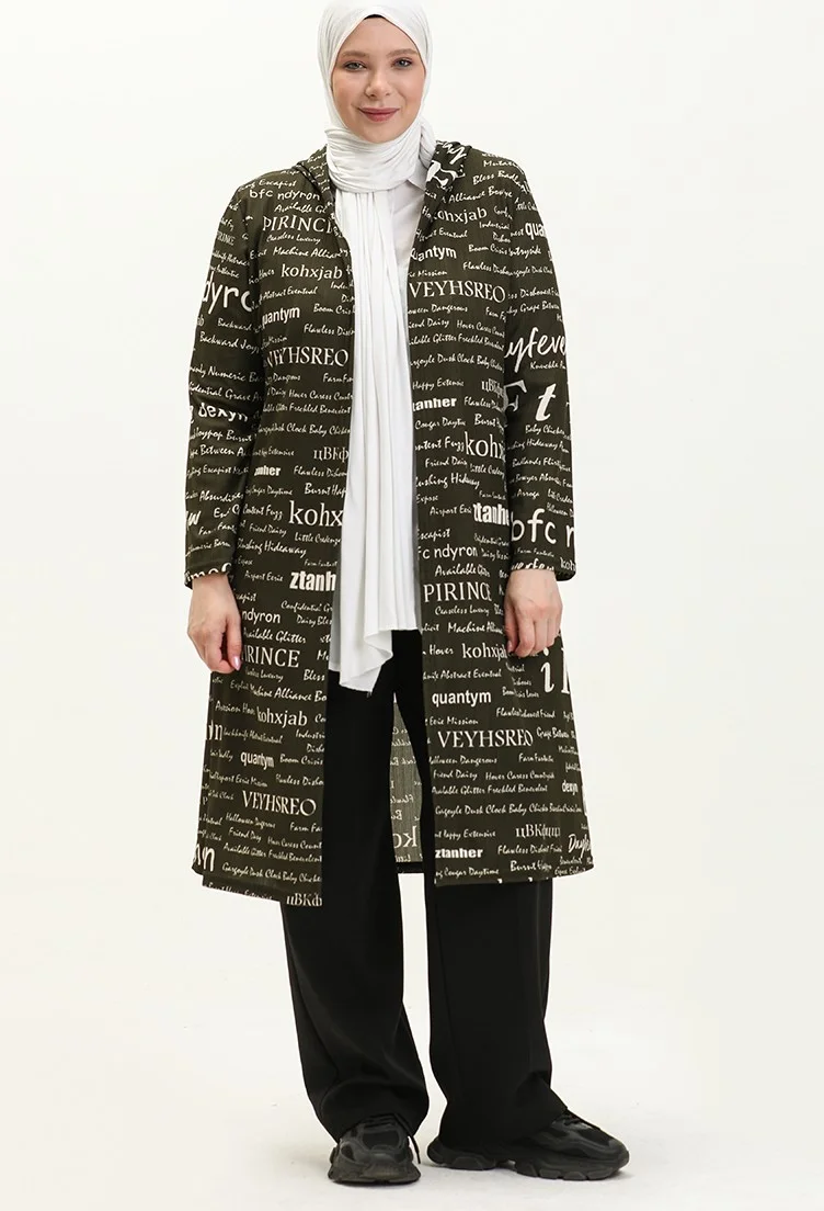 Sefa Merve Large Size Hooded Cape 4707-04 Khaki