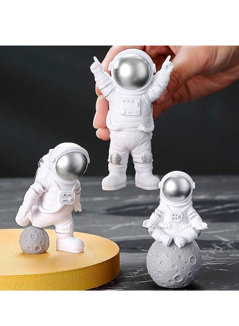 SYOSI 3 Pcs Astronaut Figurines Cake Topper Outer Space Spaceman Action Figure Statue Tabletop Ornament Miniature Figures for Birthday Decoration, Silver - Image 1