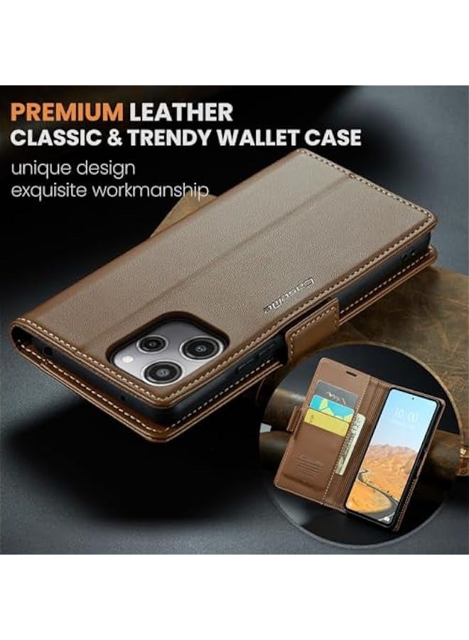 Premium Leather RFID Blocking Wallet Case for Xiaomi Redmi 12 4G / Poco M6 Pro 5G - Shockproof Phone Case with Magnetic Flip, Kickstand, and Credit Card Holder Brown - Image 2
