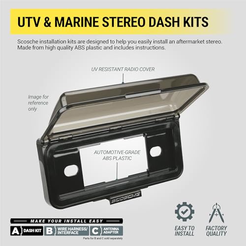 Scosche ACM5B Universal Marine Radio Cover - Water Resistant Boat Dash Radio Protector Shield with Spring Loaded Flip-Up Retractable Door, Single DIN Marine Stereo Kit - Durable Boat Accessory - Black - Image 5