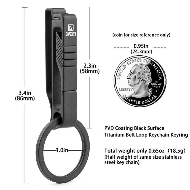 fegve Belt Keychain Titanium Belt Loop Key Holder, Stainless Steel Back Clip, with Detachable Keyring for Men and Women - Image 4