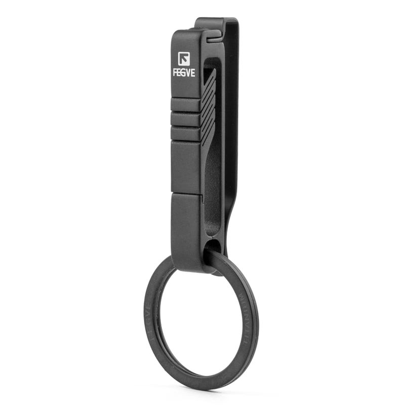 fegve Belt Keychain Titanium Belt Loop Key Holder, Stainless Steel Back Clip, with Detachable Keyring for Men and Women - Image 1