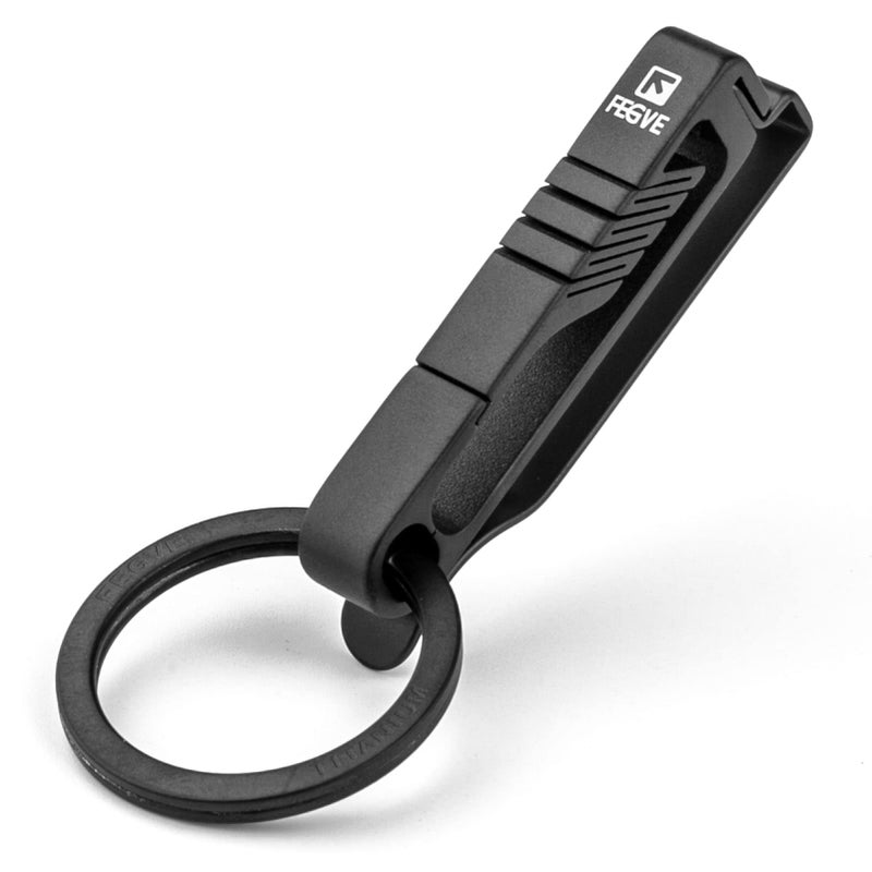 fegve Belt Keychain Titanium Belt Loop Key Holder, Stainless Steel Back Clip, with Detachable Keyring for Men and Women - Image 2