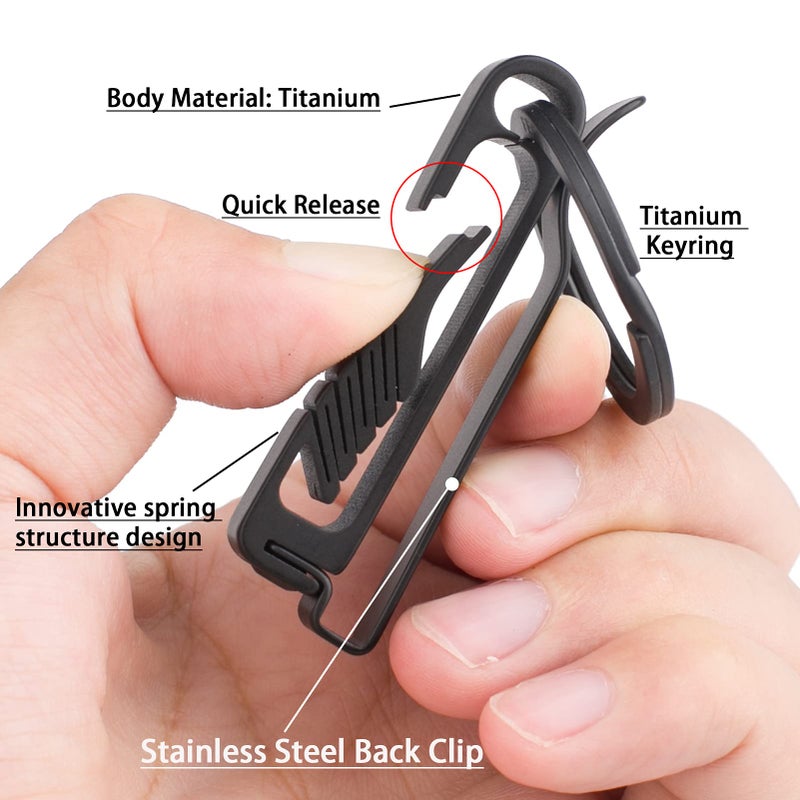 fegve Belt Keychain Titanium Belt Loop Key Holder, Stainless Steel Back Clip, with Detachable Keyring for Men and Women - Image 3