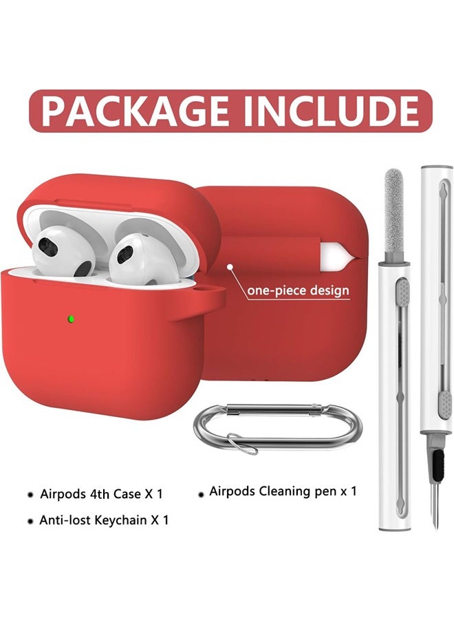 SJet - Soft Silicone Protective Case Cover for AirPods 4 with Cleaner Kit and Keychain(Red) - Image 1