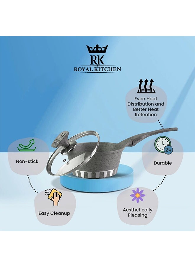 RK ROYAL KITCHEN Cresta Sauce Pan 18 cm – Non Stick Marble Coated with Glass Lid, Ergonomic Cool Handle, Stylish and Durable Design, Perfect for Sauces, Soups, and Everyday Cooking  - Image 3