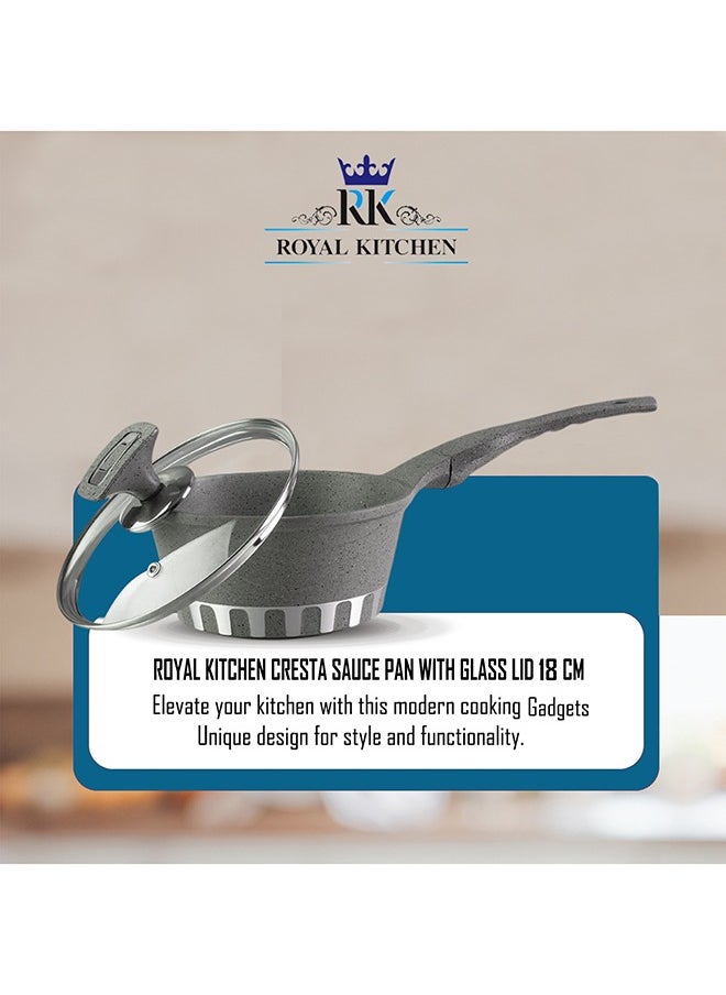 RK ROYAL KITCHEN Cresta Sauce Pan 18 cm – Non Stick Marble Coated with Glass Lid, Ergonomic Cool Handle, Stylish and Durable Design, Perfect for Sauces, Soups, and Everyday Cooking  - Image 5