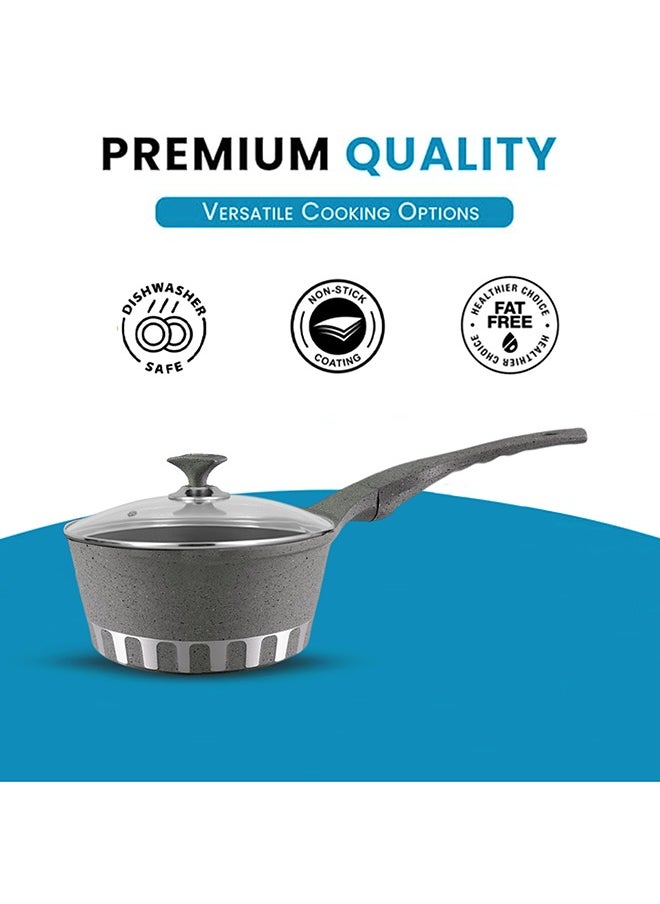 RK ROYAL KITCHEN Cresta Sauce Pan 18 cm – Non Stick Marble Coated with Glass Lid, Ergonomic Cool Handle, Stylish and Durable Design, Perfect for Sauces, Soups, and Everyday Cooking  - Image 4