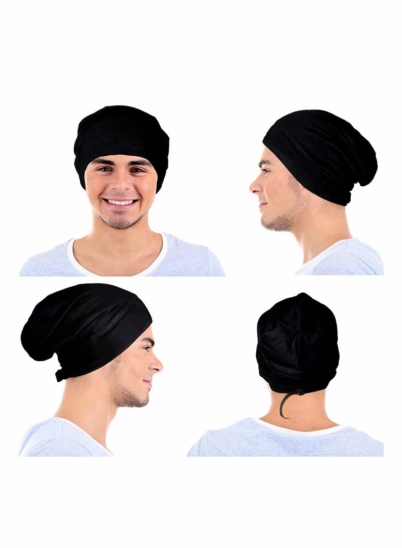 4 Pieces Satin Lined Sleep Cap for Men Women Adjustable Designed Sleeping Hair Satin Hair Bonnet Silk Satin Sleep Cap Cover Night Sleeping Beanie Gifts for  Husband Dad - Image 2
