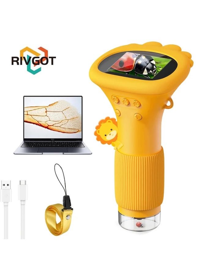 Orange RIVGOT USB Microscope 2 Inch IPS Screen 1000x Handheld Digital Magnifying Glass - Image 1