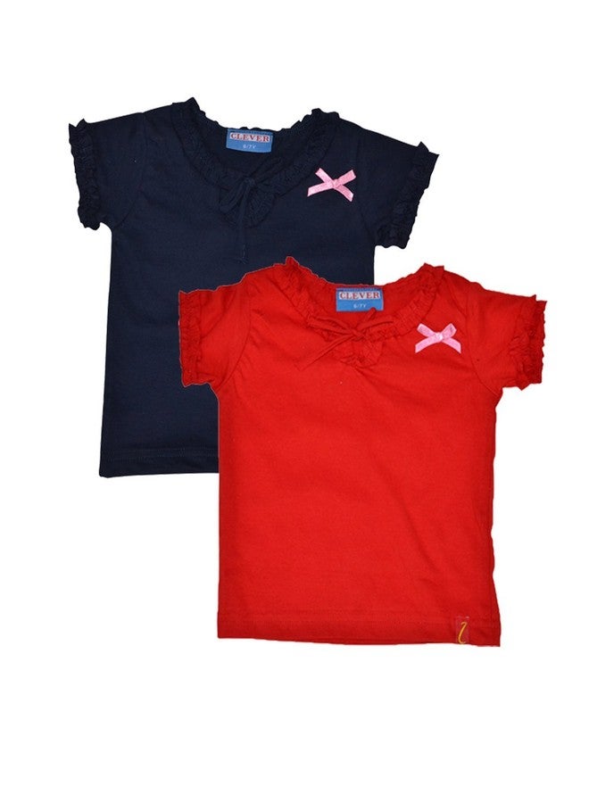 Clever Baby Girl's Tshirt(ZCGT-004-NVY-RED-12-13Yrs_Navy-Red_12-13 Years)