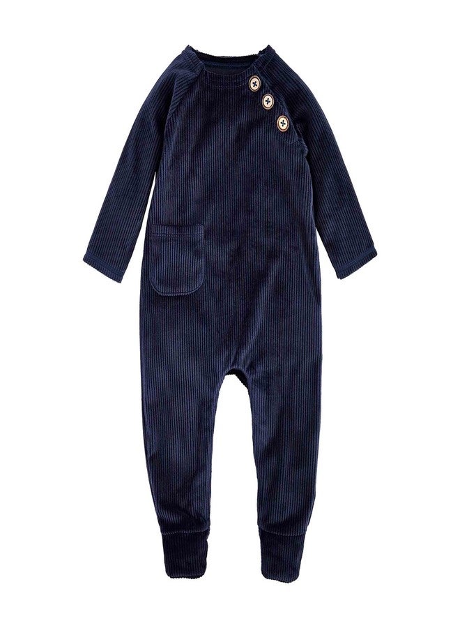 Mud Pie Baby Boy Velour Sleeper, Navy, 0-3 Months - Image 1