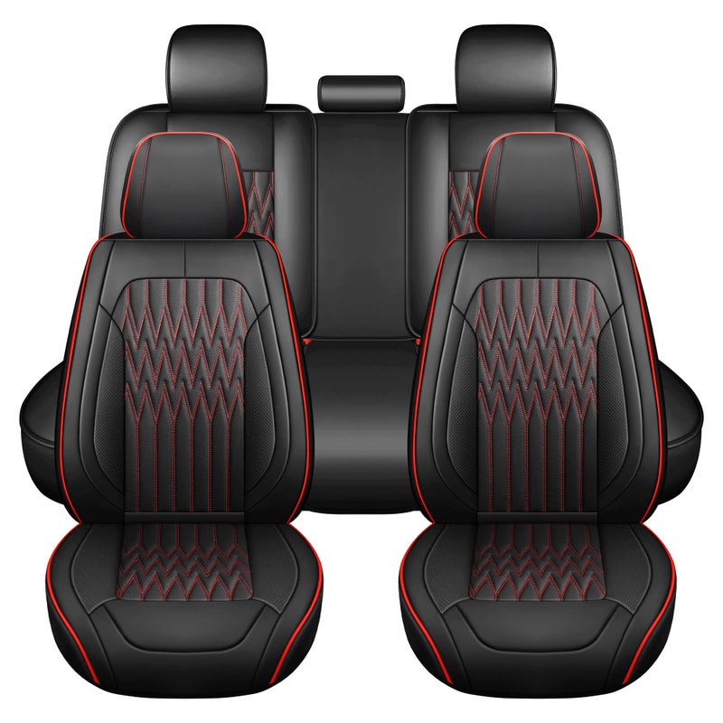 Huidasource Car Seat Covers Waterproof Leather Vehicle Cushion Covers Universal Fit Most Car Sedan SUV Pickup Truck Fit for Jeep Acura Honda Civic Nissan Mazda Dodge Buick Full SetBlackRed