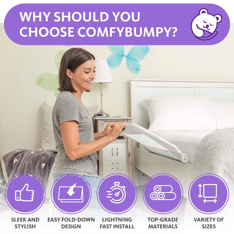 ComfyBumpy حاجز سرير كومفي بامبي للأطفال | حواجز سرير للأطفال، حجم توأم، كامل، ملكي - حاجز سرير قابل للتعديل للأطفال - حاجز سرير جانبي للأطفال قابل للطي - أبيض، عادي (35.5" x 19.5") - Image 4