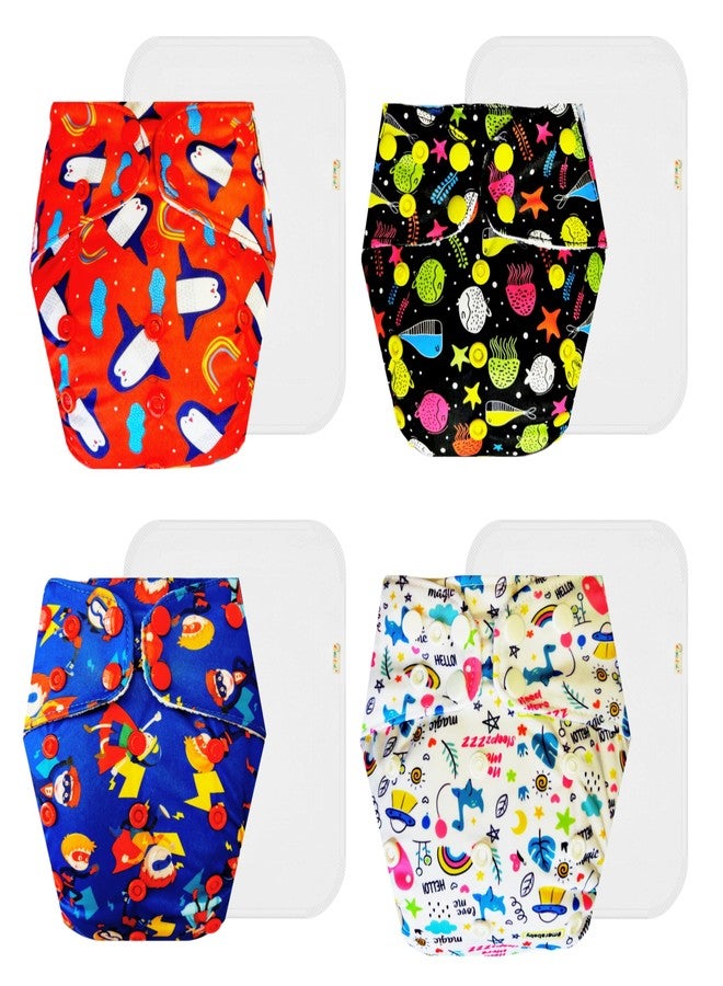Dumbledo Premium Cloth Diaper with Cotton Insert (Pack of 4) | Hypoallergenic | Breathable | Adjustable Snaps | Everyday Diapering Essential | 3 Months - 3 Years | Unisex Baby - Image 1