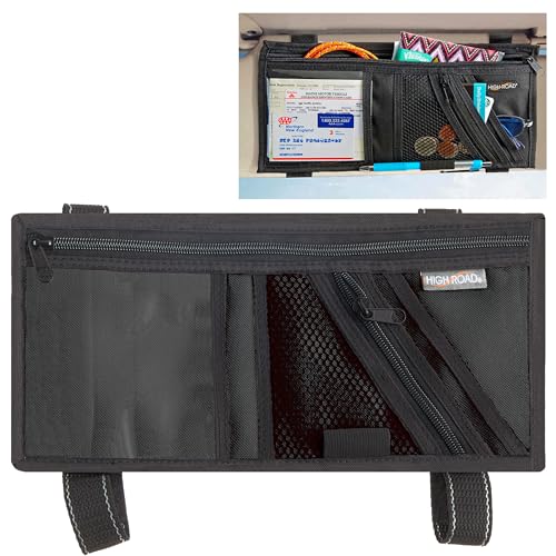 High Road Car Visor Organizer with Secure Zip Pockets, Sunglasses Holder and Clear Registration and Insurance Pocket - Heavy Duty Straps Fit Most Car, SUV and Truck Visors - Image 1