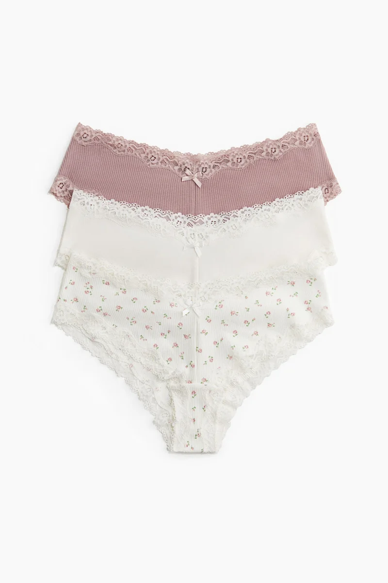 H&M 3-pack cotton and lace hipster briefs