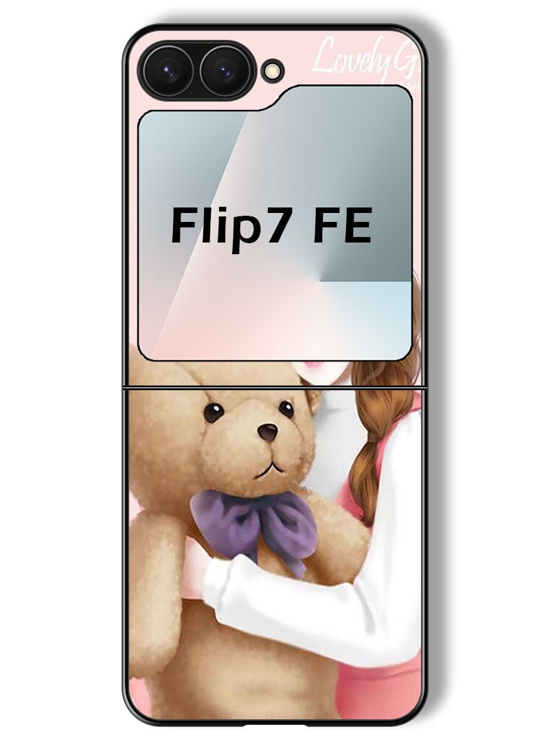 Theodor Case Compatible with Samsung Galaxy Z Flip 7 FE 6.7 Inch Protection Shockproof Bumper Cover Lovely Girl Witih Teddy - Image 1
