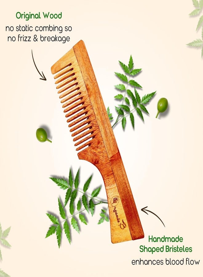 Organic B Neem Wood Comb with Handle Handcrafted Wooden Hair Comb for Men and Women Natural Neem Comb for Hair Growth Eco Friendly Wooden Comb Better Alternative to Bamboo Comb - Image 2