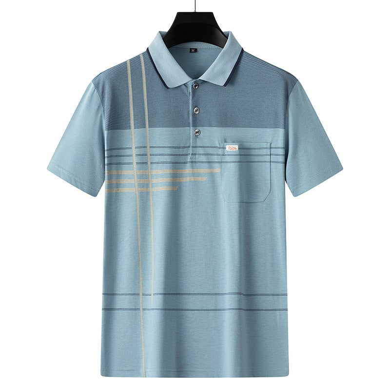 Summer Mens Short Sleeve Pocket Polo T-Shirt B005 Apricot - Image 2