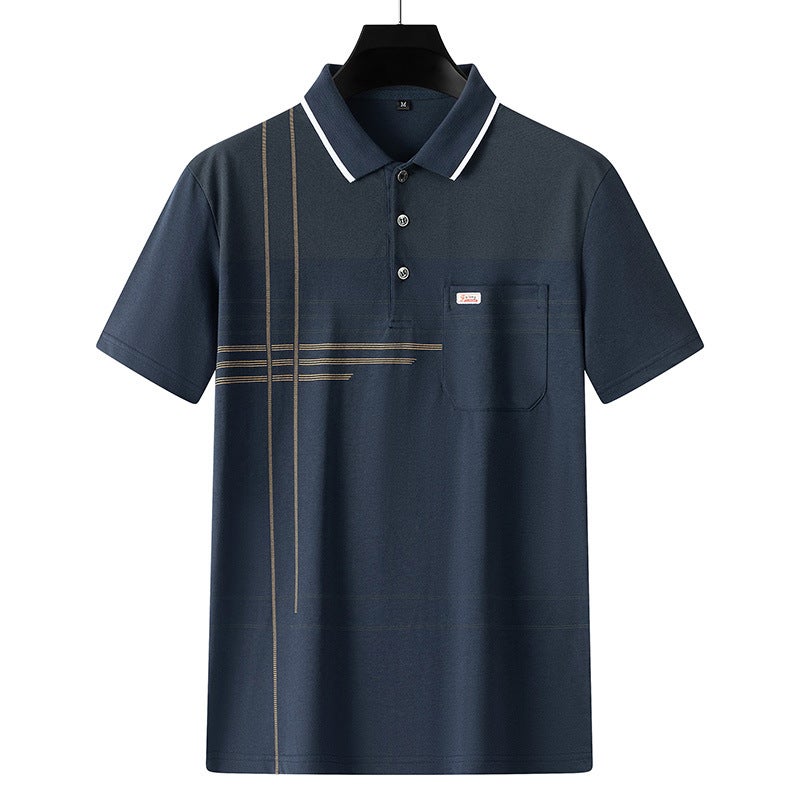 Summer Mens Short Sleeve Pocket Polo T-Shirt B005 Apricot - Image 4