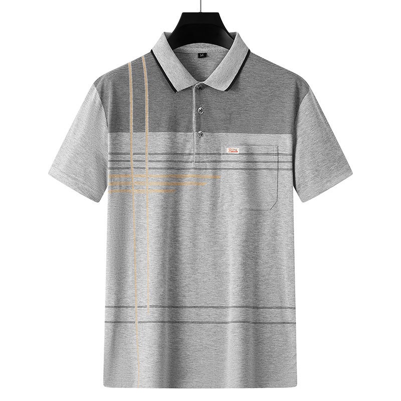 Summer Mens Short Sleeve Pocket Polo T-Shirt B005 Apricot - Image 3