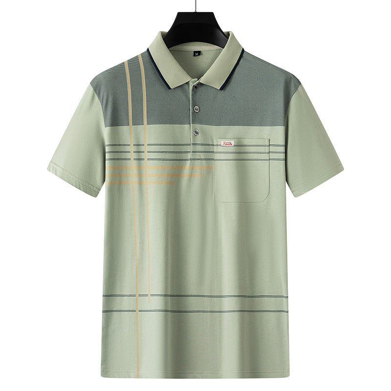 Summer Mens Short Sleeve Pocket Polo T-Shirt B005 Apricot - Image 1