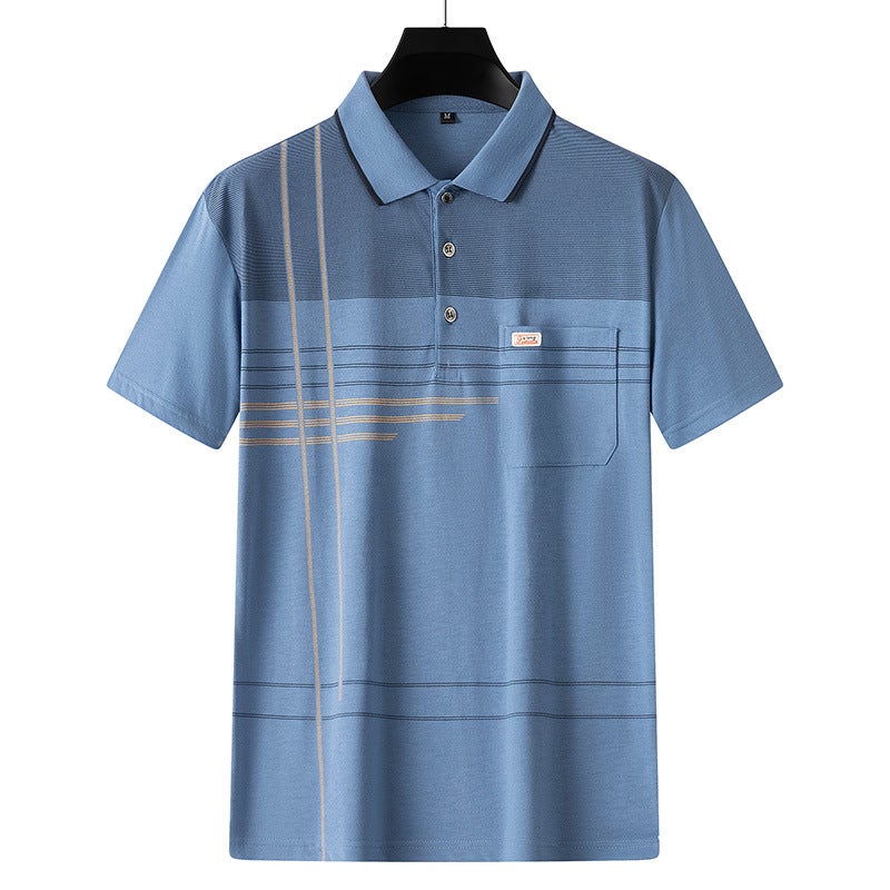 Summer Mens Short Sleeve Pocket Polo T-Shirt B005 Apricot - Image 5