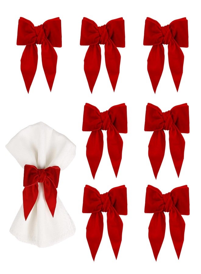 wonlex Christmas Red Bow Napkin Rings Holder Set of 8, Chic Velvet Napkin Ring Buckle Serviette for Xmas, Dinner Banquet Wedding Holiday Dining Table Decor(Red Bow) - Image 1