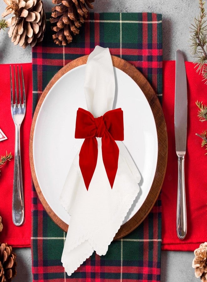 wonlex Christmas Red Bow Napkin Rings Holder Set of 8, Chic Velvet Napkin Ring Buckle Serviette for Xmas, Dinner Banquet Wedding Holiday Dining Table Decor(Red Bow) - Image 4