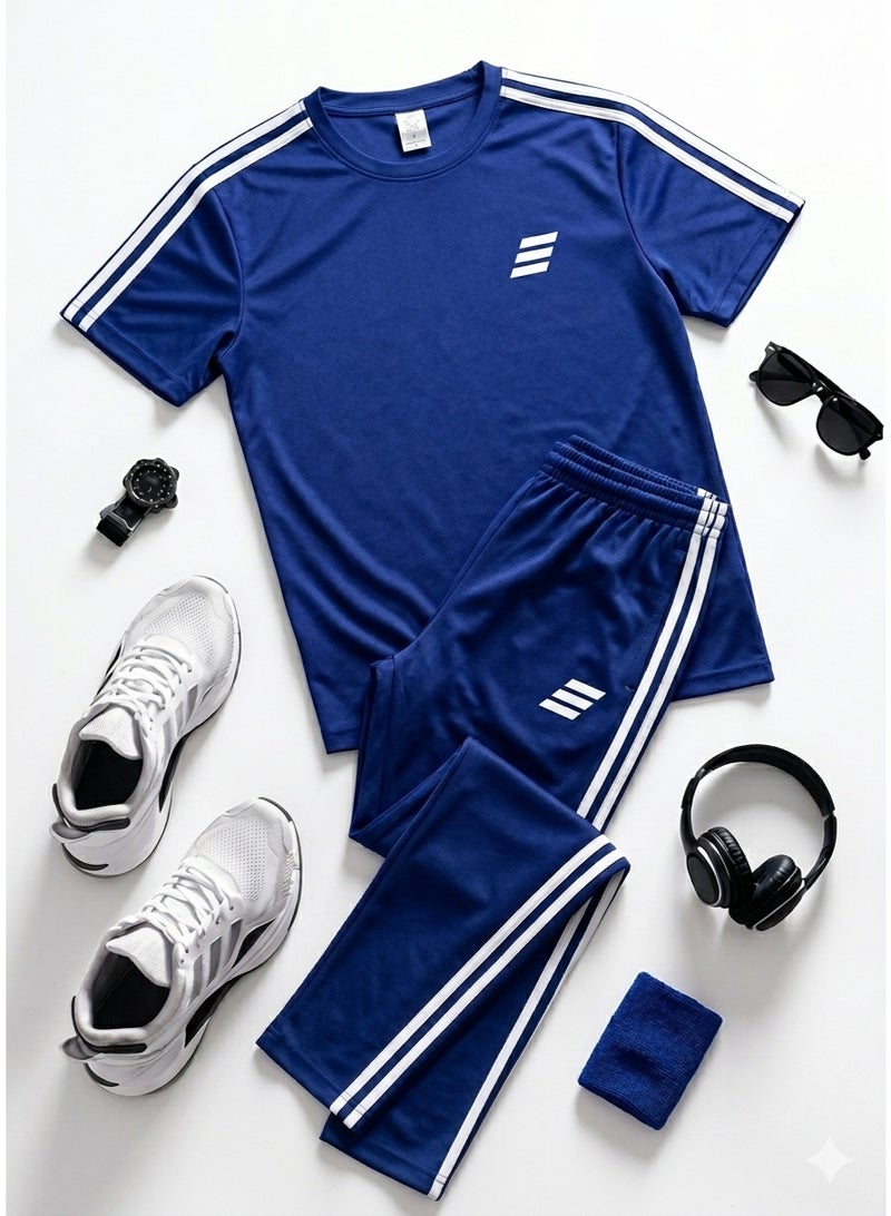 Saif Collection Regular Fit Crew Neck T-Shirt with Comfortable Trousers (Practical Activewear Set) | Co-Ord Set - Image 3