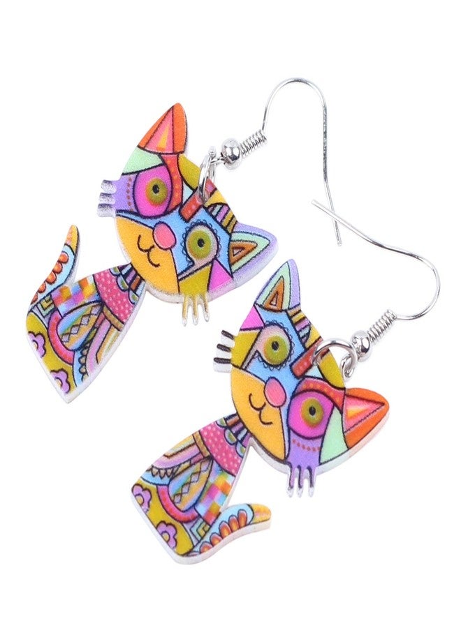 BONSNY Acrylic Drop Cat Earrings Pets Funny Design 7 Color Lovely Gift For Women By The Bonsny (Multicolor) - Image 2