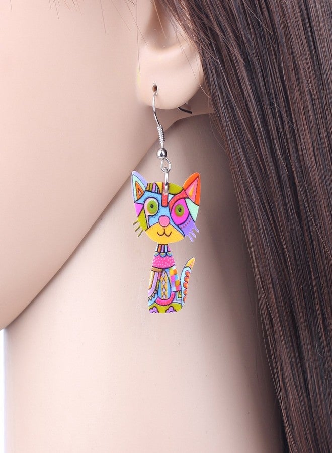 BONSNY Acrylic Drop Cat Earrings Pets Funny Design 7 Color Lovely Gift For Women By The Bonsny (Multicolor) - Image 5