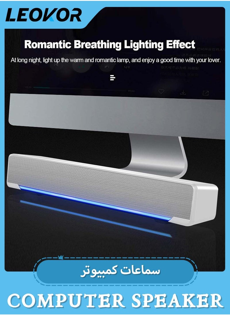 LEOKOR - USB Wired Computer Speaker,RGB Computer Sound Bar Desktop Speaker,3D Stereo Surround Sound Box with Volume Knob 3.5mm Audio Input for Desktop PC Laptop Smartphone Tablet - Image 1