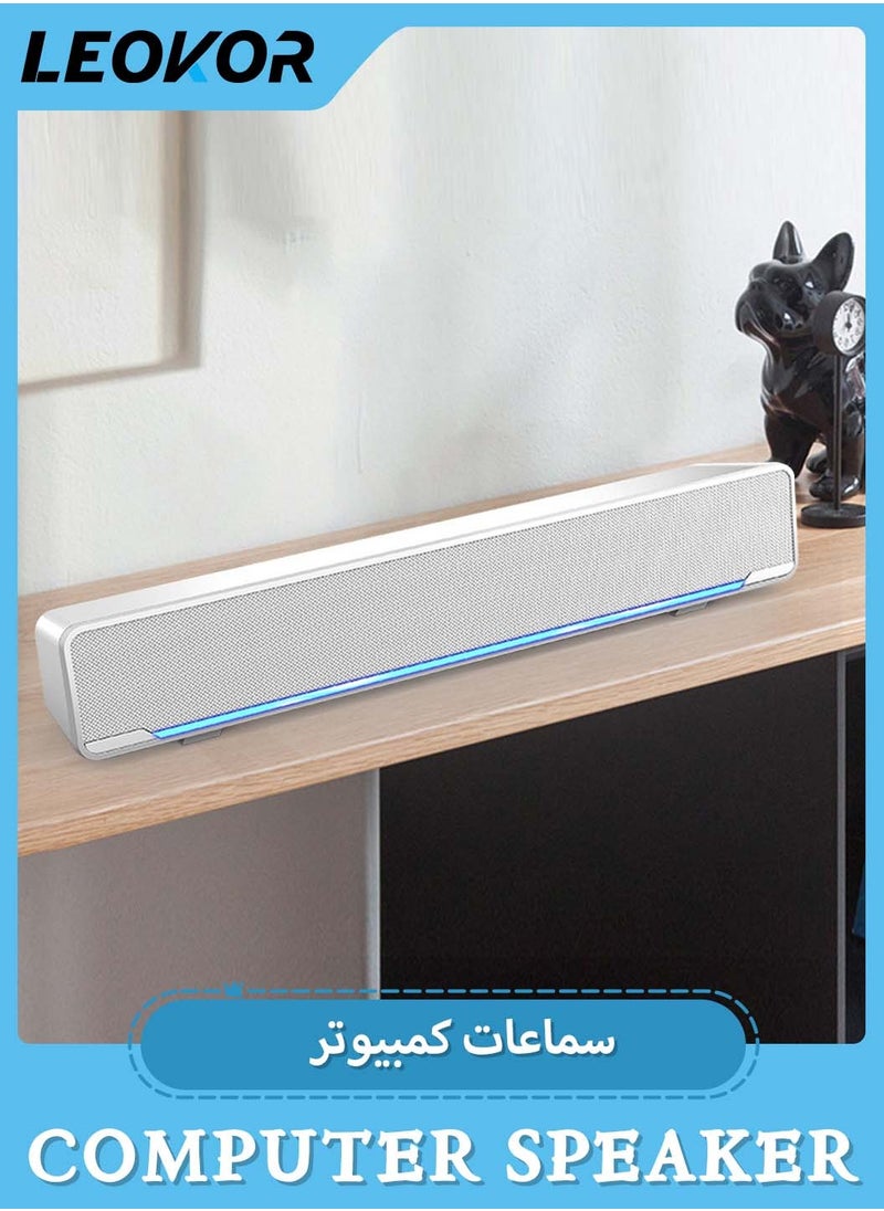 LEOKOR - USB Wired Computer Speaker,RGB Computer Sound Bar Desktop Speaker,3D Stereo Surround Sound Box with Volume Knob 3.5mm Audio Input for Desktop PC Laptop Smartphone Tablet - Image 1