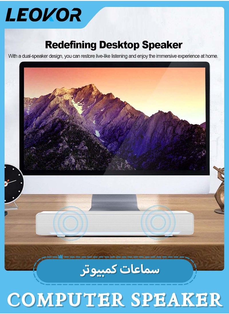 LEOKOR - USB Wired Computer Speaker,RGB Computer Sound Bar Desktop Speaker,3D Stereo Surround Sound Box with Volume Knob 3.5mm Audio Input for Desktop PC Laptop Smartphone Tablet - Image 1