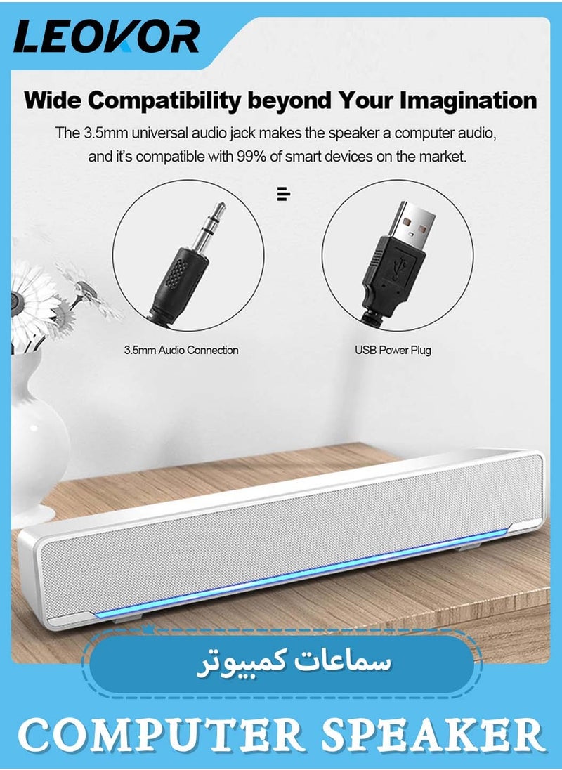 LEOKOR - USB Wired Computer Speaker,RGB Computer Sound Bar Desktop Speaker,3D Stereo Surround Sound Box with Volume Knob 3.5mm Audio Input for Desktop PC Laptop Smartphone Tablet - Image 1