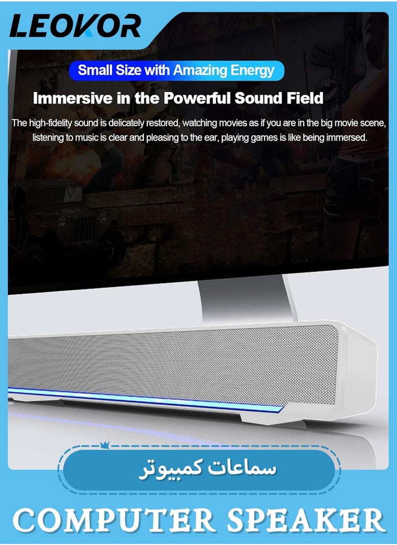 LEOKOR - USB Wired Computer Speaker,RGB Computer Sound Bar Desktop Speaker,3D Stereo Surround Sound Box with Volume Knob 3.5mm Audio Input for Desktop PC Laptop Smartphone Tablet - Image 1