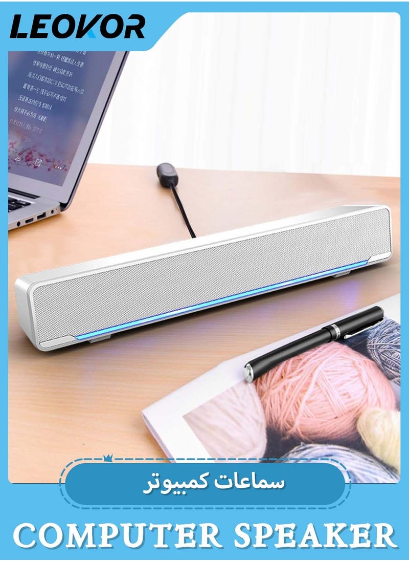 LEOKOR - USB Wired Computer Speaker,RGB Computer Sound Bar Desktop Speaker,3D Stereo Surround Sound Box with Volume Knob 3.5mm Audio Input for Desktop PC Laptop Smartphone Tablet - Image 1
