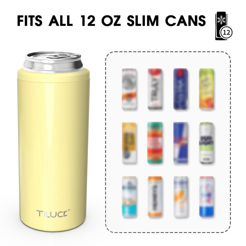 TILUCK Skinny Can Cooler for Slim Beer & Hard Seltzer, Stainless Steel, Doucle-Walled Stainless Steel Insulated Slim Cans, Standard 12 oz (Lemon) - Image 3