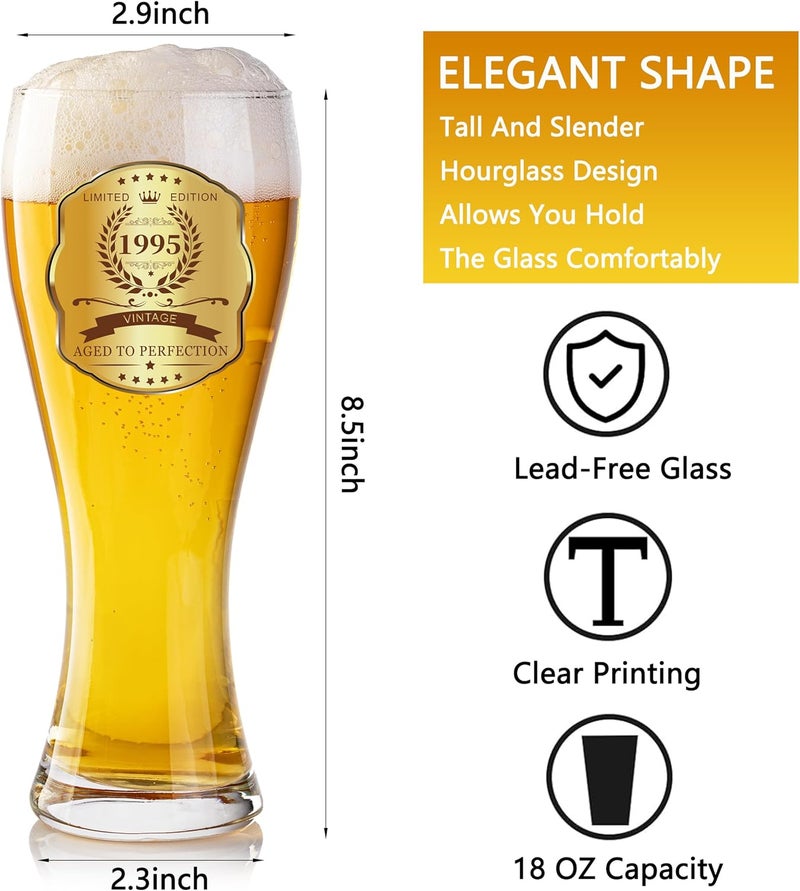 GALOFAY 30th Birthday Beer Glasses Gifts, Personalized '1995' Vintage Glass Ware Set for Men, Black Gift Package with Drinking Glass, Coaster, and Card for 30 Years Old Man - Image 2
