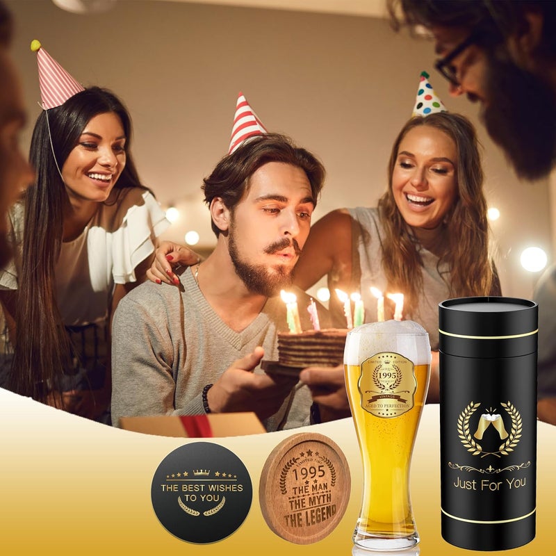 GALOFAY 30th Birthday Beer Glasses Gifts, Personalized '1995' Vintage Glass Ware Set for Men, Black Gift Package with Drinking Glass, Coaster, and Card for 30 Years Old Man - Image 5