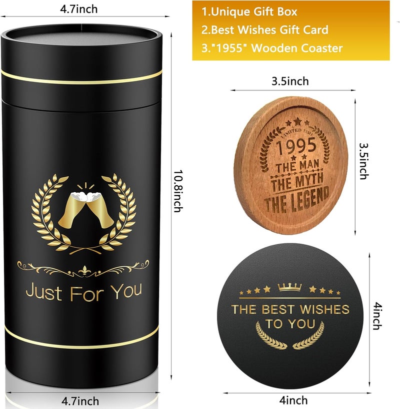 GALOFAY 30th Birthday Beer Glasses Gifts, Personalized '1995' Vintage Glass Ware Set for Men, Black Gift Package with Drinking Glass, Coaster, and Card for 30 Years Old Man - Image 3