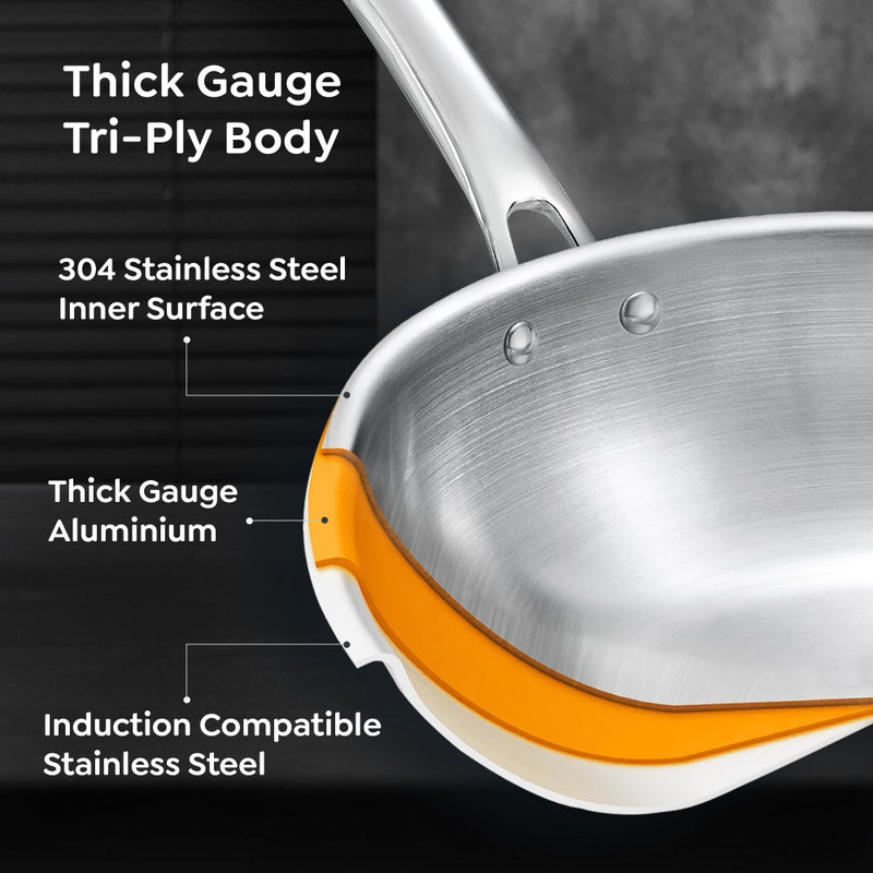 Prestige 26cm/2.3L Tri-Ply Stainless Steel Splendid Fry Pan with Lid|Gas and Induction Compatible|Even Heat Distribution| Thick Gauge Tri-Ply Body|15 Year Warranty - Image 2