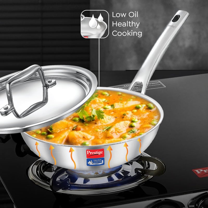 Prestige 26cm/2.3L Tri-Ply Stainless Steel Splendid Fry Pan with Lid|Gas and Induction Compatible|Even Heat Distribution| Thick Gauge Tri-Ply Body|15 Year Warranty - Image 3