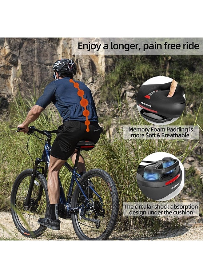 Rockbros Bike Seat Comfort Bike Saddle Mountain Bicycle Accessories For Men Women Soft Wide Bike Seat Cushion Dual Shock Absorbing With Reflective Strip  - Image 2